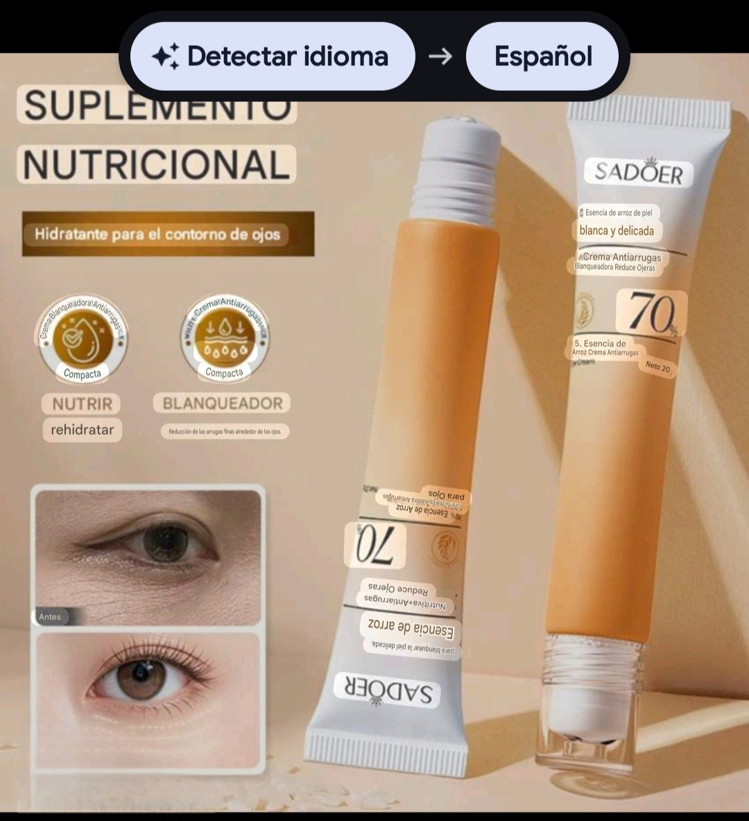 Rolon desinflamatorio aclarande de ojeras