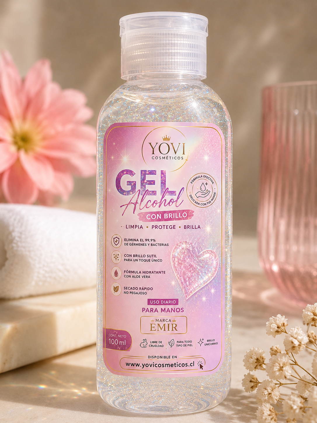 Gel alcohol  brillitos para manos 100ml EMIR